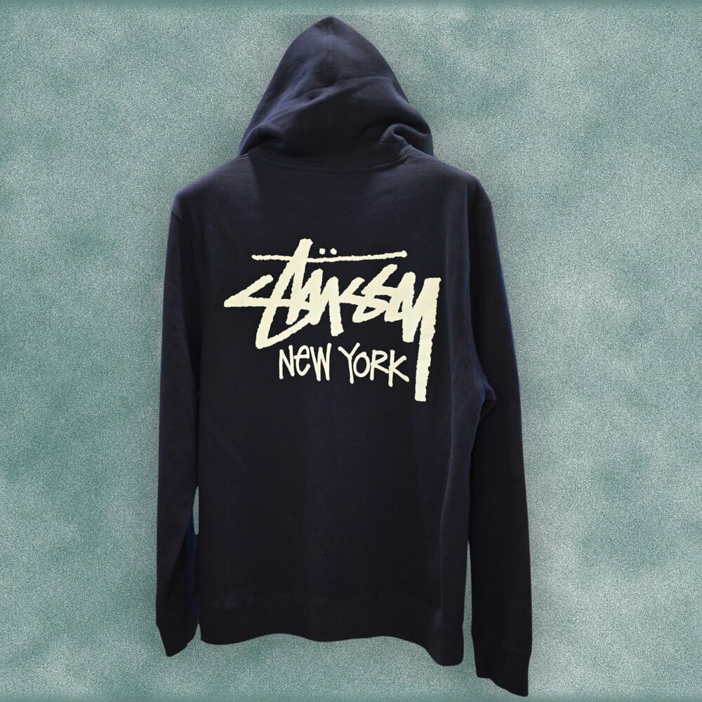 Stüssy New York Chapter Hoodie Navy Large Cut Tag